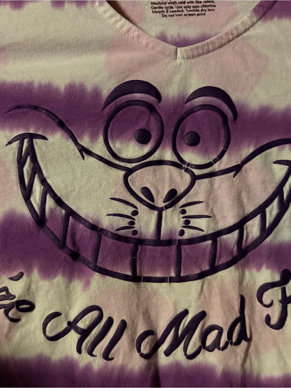 Disney Plus Size 3X Cheshire Cat Tie Dye Cut-Out V-Neck Graphic Tee Shirt